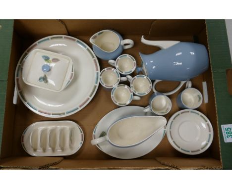 Wedgwood Seander tea and dinner ware to include coffee pot, coffee cans and saucers, gravy boat and saucer, toast rack, plate