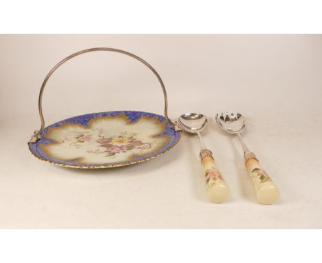 Carltonware Wiltshaw &amp; Robinson Ivory Blushware Wood Anemone cake plate together with salad servers (one server a/f) (2) 