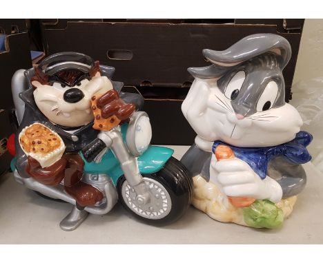 Two Warner Bros. cartoon character ceramic cookie jars, one depicting Bug's Bunny, the other depicting Taz, height of tallest