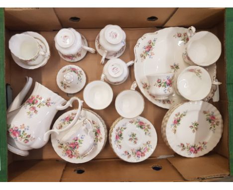 Royal Albert Moss Rose pattern tea and coffee ware items to include coffee pot, cake plates, 6 side plates, small milk and su