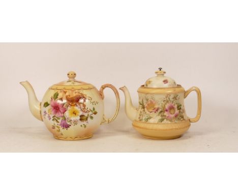 Carltonware Wiltshaw &amp; Robinson Ivory Blushware Arvista teapot together with Cornucopia teapot, height of tallest 13cm (2