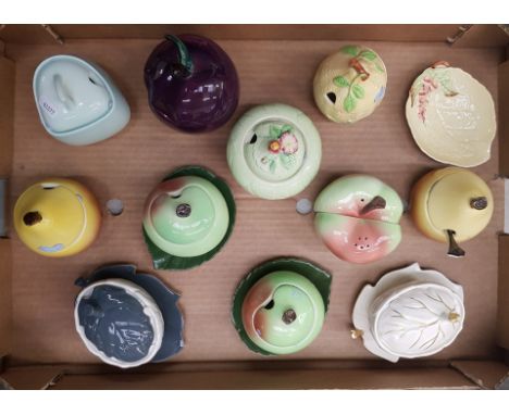 A collection of Carlton Ware preserve pots, sauce pots and condiment ware items to include apple sauce pots and saucers, Aust