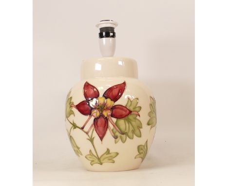 Moorcroft Columbine on Cream Ground Lamp base, height to fitting 20.5cm together with Retired Lladro porcelain figure, Lady G