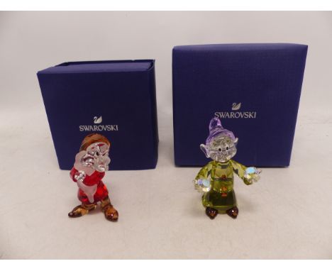 Swarovski Crystal Disney Figures 'Grumpy' &amp; Dopey from the Snow White and Seven dwarfs collection (In Original Boxes) 