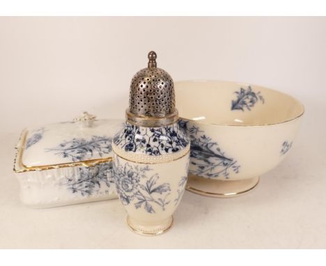 Carltonware Wiltshaw &amp; Robinson Ivory Blushware Peony sugar sifter together with Poppy sardine dish and footed bowl, heig