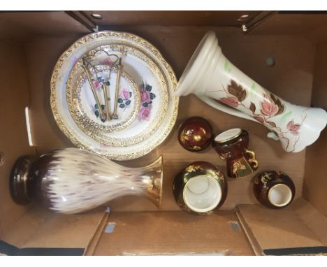 A mixed collection of ceramic items to include hand painted Bradford vase, Carltonware rouge royale items, mid century floral