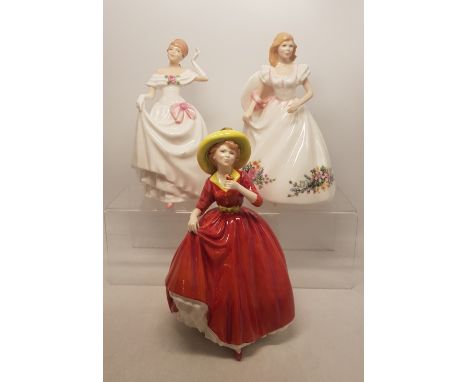 Royal Doulton lady figures A Single Red Rose HN3376, Dawn HN3600 and Joanne HN3422 all 2nd quality (3). 