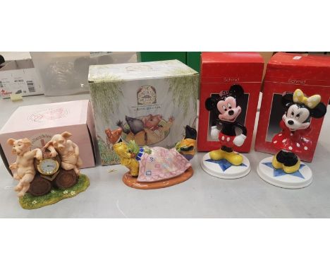 Royal Doulton Wind in the Willows figure 'No Amount of Shaking' WW3, together with 2 Schmid figures Mickey and Minnie Mouse a