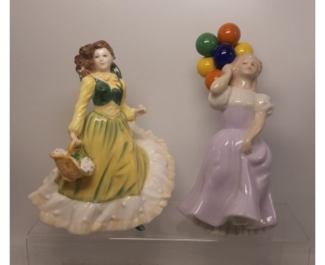 Royal Doulton lady figures April HN3693 and Balloons HN3187, both first quality (2). 