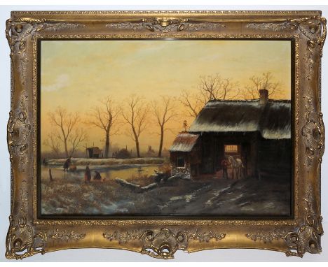 Johannes Franciscus Hoppenbrouwers, Niederländische Winterlandschaft, Ölgemälde, gerahmtJohannes Franciscus Hoppenbrouwers, 1