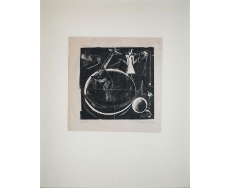 Adolf Fleischmann, Zirkusszene, signierter Linolschnitt von 1931, seltenAdolf Richard Fleischmann, 1892 Eßlingen am Neckar - 
