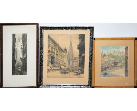 3 x Österreichische Kunst: H. Handl / L. Kasimir / F. SchwertnerHerrmann Handl, 1891 - 1964, Salzburg, Blick auf die Festung,