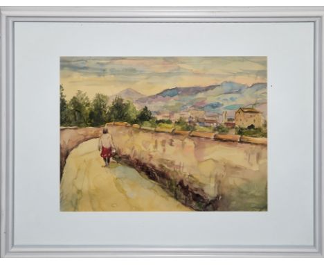 Otto Dill, Spaziergängerin an der Haardt, Aquarell, gerahmt, mit zusätzl. Echtheitsbestätigung des EnkelsOtto Dill, 1884 Neus