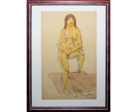 Ivo Hauptmann, Stehender Akt Aquarell &amp;amp; Michel Courteaux, Portrait einer jungen Frau, Ölgemälde von 1938, beide gerah