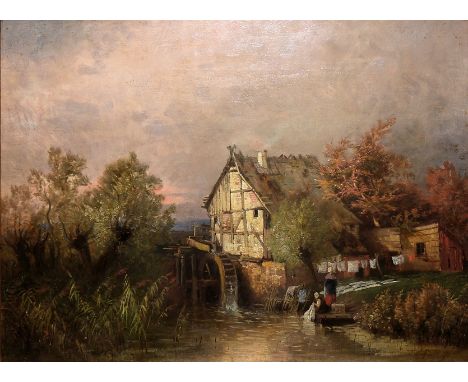 Fernande von Hugo, Wäscherinnen an einer Mühle, Ölgemälde um 1880, gerahmtMolly Luise Karoline Fernande von Hugo, 1854 Eystru