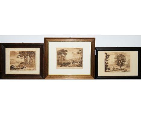 Richard Earlom nach Claude Lorrains "Liber veritatis", 3 Mezzotinto-Radierungen in Braun, um 1775, nach den Originalen in der