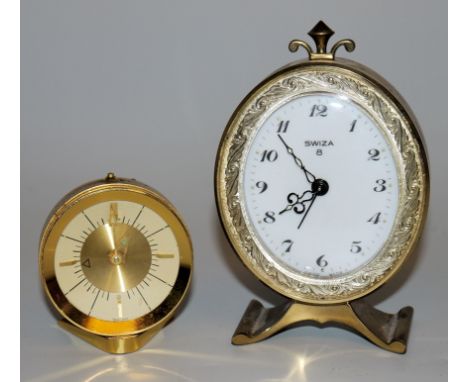 2 Tischuhren mit 8-Tagewerk und Wecker, Jaeger LeCoultre &amp;amp; Uti Swiza, 60er Jahre Jaeger LeCoultre Tischuhr mit 8-Tage