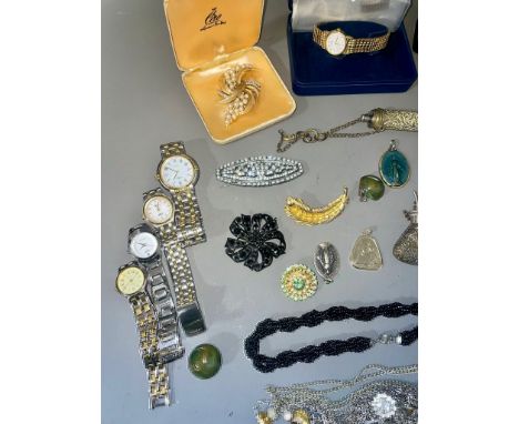 Costume jewellery, including a Victorian silver hinged bangle, makers mark D&amp;F, 1.27ozt; another white metal hinged bangl