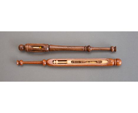 Two vintage turned wood Mother and Babe lace bobbins (2) 