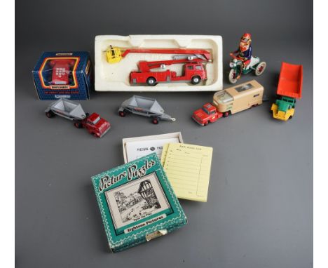 Assorted toys including: boxed Corgi Major 1127 Simon Snorkel Fire Engine; Matchbox Ascot stable horse trailer, two Matchbox 