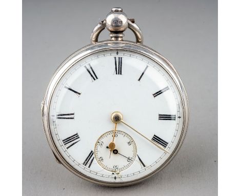 A Victorian silver open faced pocket watch, 43mm white enamel dial with Roman numerals, subsidiary seconds dial, 50mm case, E