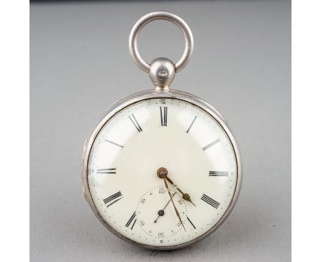 A Victorian silver open face pocket watch, 45mm white enamel dial with Roman numerals, subsidiary seconds dial, 55mm case,  C