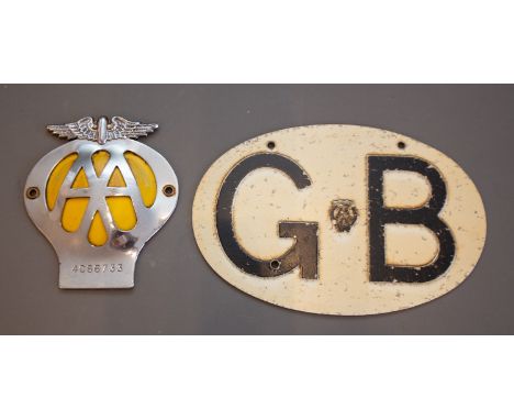 Motor Interest: a vintage AA chrome car badge 4C66733 and a vintage Automobile Association GB touring badge (2) 