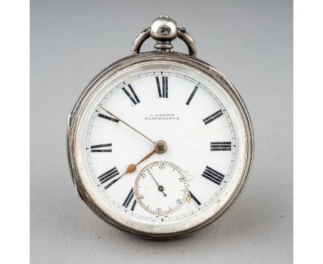 A Victorian silver open face pocket watch, 45mm white enamel dial with Roman numerals, subsidiary seconds dial, inscribed 'L.