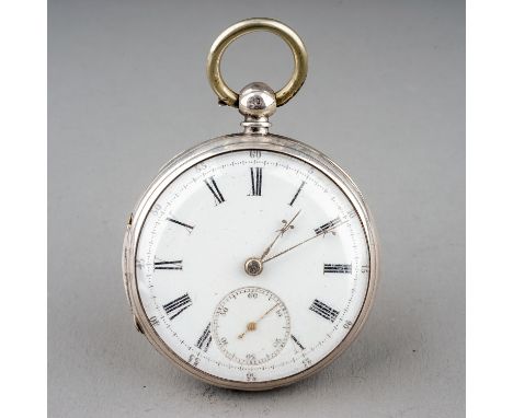 A Victorian silver open face pocket watch, 42mm white enamel dial with Roman numerals and subsidiary seconds dial, 51mm case,