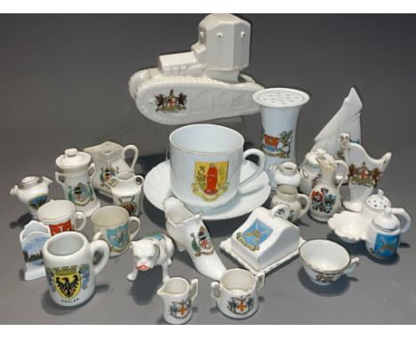Assorted Crested china ware to include: City of London model of a Tank Reg No: 65858?; Ventnor large cup and saucer; Paddingt
