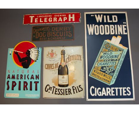 A collection of four various enamel advertising signs to include: Natural American SpiritLancashire Evening TelegraphGve Tess