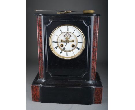 A slate mantel clock, Japy Freres, with original key and pendulum 