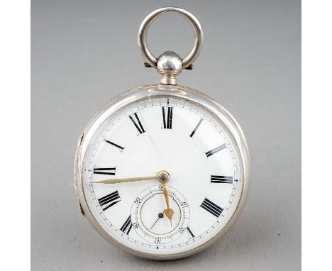 A Victorian silver open face pocket watch, 45mm white enamel dial with Roman numerals and subsidiary seconds dial, 51mm case,