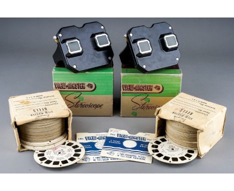 Two vintage Sawyers Inc Portland USA View-Master Stereoscopes together with two assorted boxes Sawyer's View-Master reels (1 