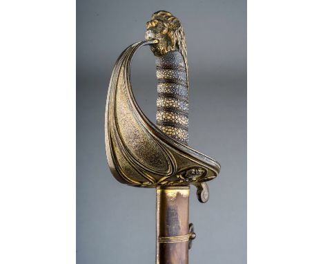 19th Century British naval sword. 1827 pattern with pipe back, complete with scabbard. Total length 90cm