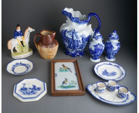 A Royal Doulton part Norfolk blue and white dinner service together with Staffordshire Fred Archer, 19th Century blue and whi