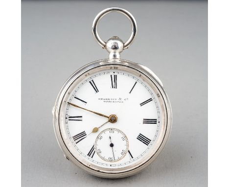 A Victorian silver open face pocket watch, 45mm white enamel dial with Roman numerals and subsidiary seconds dial, inscribed 