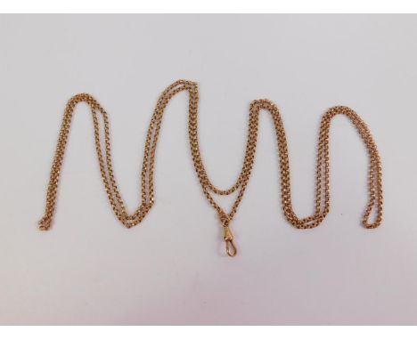 A belcher link long guard muff chain, stamped 9ct, 23.2g. 