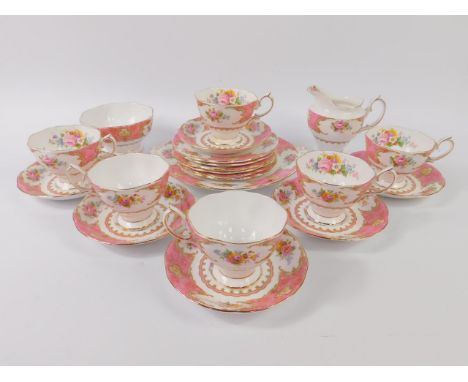 A Royal Albert porcelain part tea service decorated in the Lady Carlyle pattern, comprising bread plate, cream jug, sugar bow