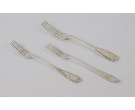 A Victorian silver fiddle and thread pattern table fork, George Aldwinckle, London 1884, 2.77oz, Norwegian fork, monogram eng