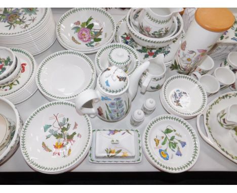 A Portmeirion pottery part dinner tea and coffee service, decorated in the Botanic Garden pattern, some seconds, comprising t