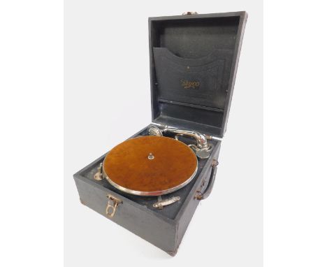 An Abyco table top gramophone, 36cm x 27.5cm x 16.5cm.