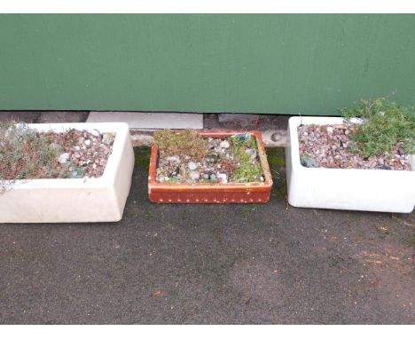 A pair of Belfast sinks, 61cm x 46cm,  and a stoneware planter, 61cm x 45cm.