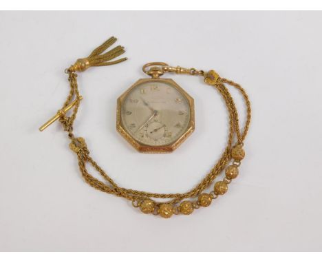 A Victorian gold plated gentleman's pocket watch by Thomas Russell & Sons, open faced, keyless wind, silvered dial bearing Ar