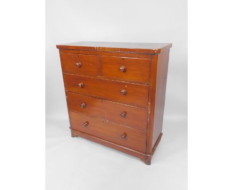 A Victorian mahogany chest of drawers, two short over three long drawers raised on bracket feet, 119cm x 48.5cm x 125cm.
