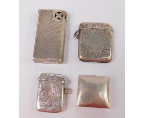 A George VI silver Unity pocket lighter, with engine turned decoration, Glasgow 1937, Edward VII silver vesta case with engra