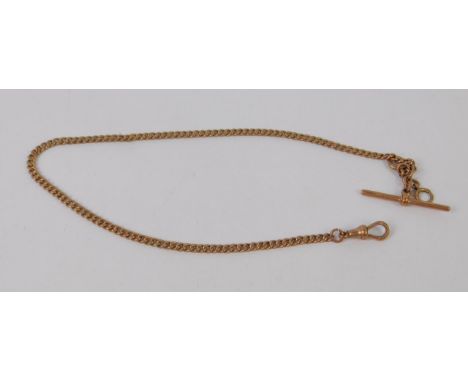 A 9ct rose gold kerb link Albert chain, with T-bar, as fitted, 23.0g. 