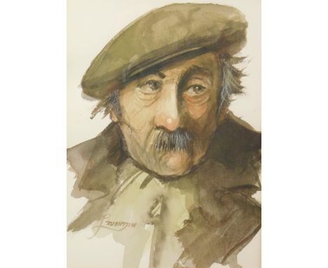 Larry Rushton (20thC). Portrait studies of men, three watercolours, signed, 22cm x 16cm.