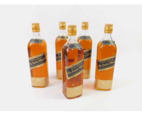 Five bottles of John Walker & Sons Ltd Old Scotch Whisky, high shoulder. 