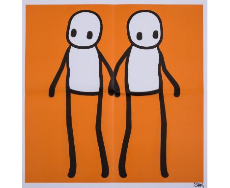 δ STIK (b.1979)Holding Hands (Orange)Offset lithograph printed in colours, 2020, signed in black felt tip pen, on wove paper,